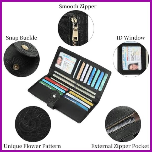 Slim RFID Blocking Vegan Leather Wallet with Zipper Pocket - Picture 6 of 8